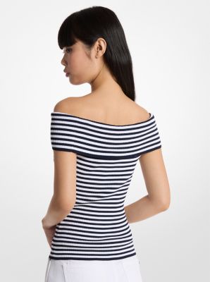 Striped Stretch Knit Off-The-Shoulder Top