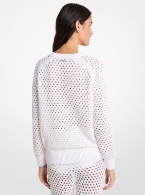 Pullover in cotone stretch a maglia aperta in BIANCO | Michael Kors