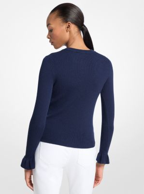 C&aacute;rdigan acanalado de mezcla de lana con volantes en los pu&ntilde;os