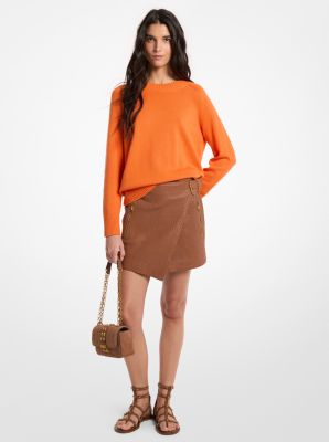 Textured Leather Wrap Skirt