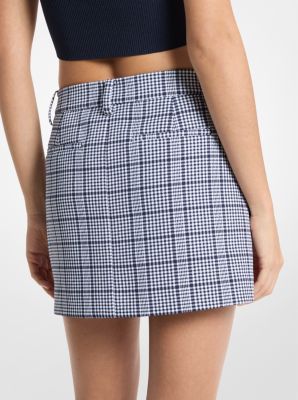 Plaid Stretch Crepe Trouser Mini Skirt