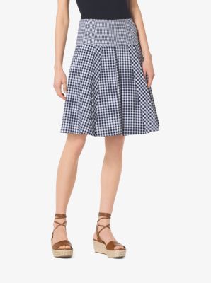 Pleated Gingham Cotton-Blend Skirt | Michael Kors [US]