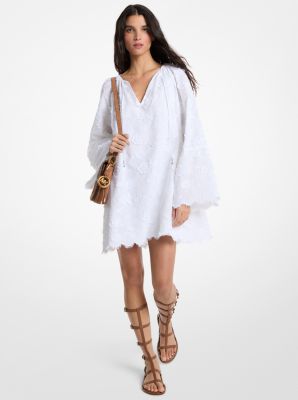 MK Kleid Aus Baumwoll-Voile Mit Blumenstickerei - Weiss