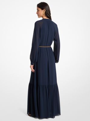 Vestido maxi de georgette con cintur&oacute;n in MIDNIGHTBLUE | Michael Kors