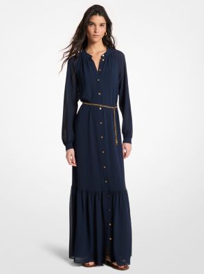 MK Maxikleid Aus Georgette Mit Gürtel - Blau