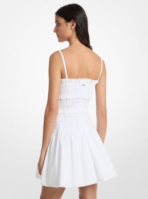 Robe d&eacute;bardeur smock&eacute;e en popeline de coton in BLANC | Michael Kors