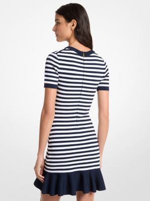 Abito svasato in viscosa stretch a righe in MIDNIGHTBLUE | Michael Kors