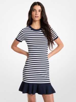 MK Ausgestelltes Kleid Aus Stretch-Viskose Mit Streifen - Blau