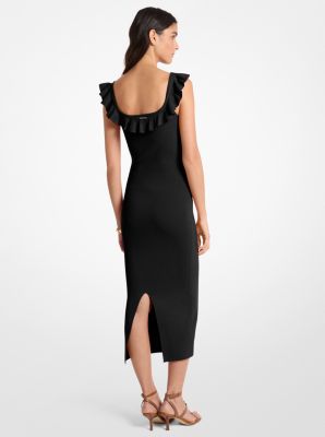 Robe mi-longue en viscose extensible &agrave; volants