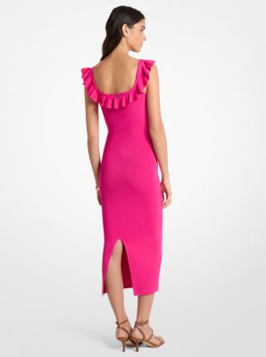 Abito longuette in viscosa stretch con volant