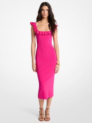 MK Midikleid Aus Stretch-Viskose Mit Rüschen - Rosa