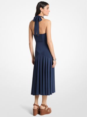 Robe mi-longue &agrave; dos nu en jersey mat extensible in MIDNIGHTBLUE | Michael Kors