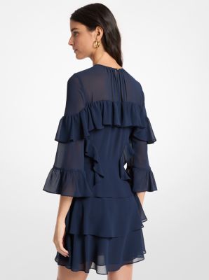 Ruffled Georgette Mini Dress in MIDNIGHTBLUE | Michael Kors