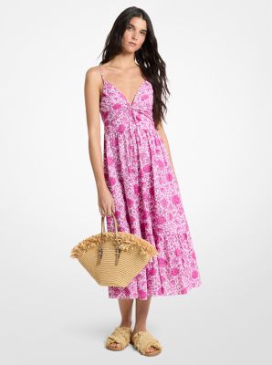 Michael Michael Kors Mk Midikleid Aus Baumwoll-Popeline Mit Blumenmuster - Rosa - Michael Kors