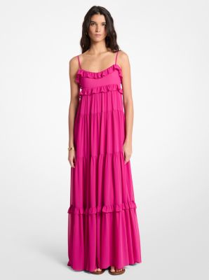 MK Gestuftes Maxikleid Aus Georgette Mit Rüschen - Rosa