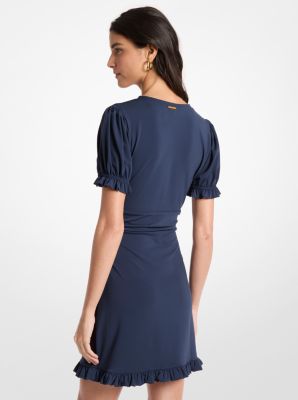 Minivestido de punto liso mate el&aacute;stico con volantes in MIDNIGHTBLUE | Michael Kors