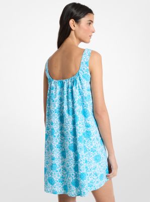 Minivestido de popelina de algod&oacute;n con estampado floral in AZUL MILOS | Michael Kors