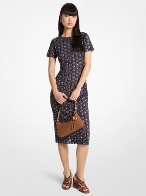 Laser Cut Mirror Scuba Midi Dress