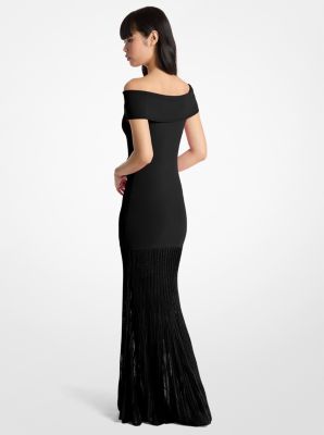 Maxi abito in maglia plissettata stretch con spalle scoperte in NERO | Michael Kors