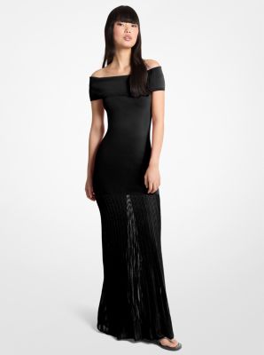 MK Off-Shoulder-Maxikleid Aus Stretch-Strick Mit Plissee - Schwarz