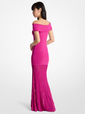 Pleated Stretch Knit Off-The-Shoulder Maxi Dress in RASPBERRY | Michael Kors