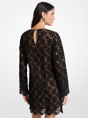 Beaded Floral Crochet Mini Dress