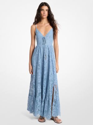 Vestido largo de encaje floral definido