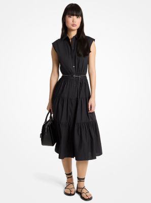 Belted Cotton Poplin Sleeveless Shirtdress