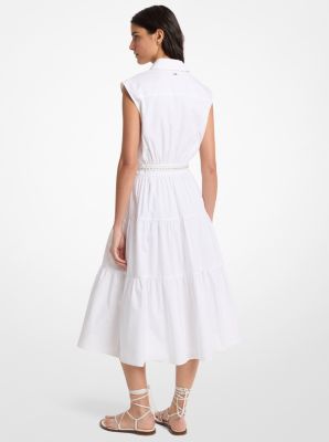Belted Cotton Poplin Sleeveless Shirtdress