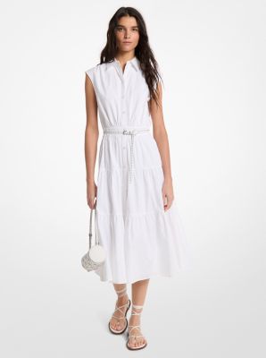 MK Ärmelloses Hemdkleid Aus Baumwoll-Popeline Mit Gürtel - Weiss