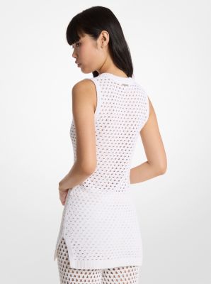 Abito a canotta in cotone stretch a maglia aperta in BIANCO | Michael Kors