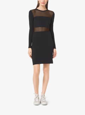 Sheer-Panel Ponte Dress