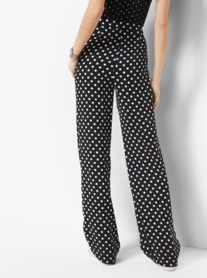 Dot-Print Pleated Wide-Leg Trousers