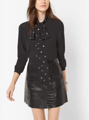 Grommet Embellished Tie Neck Blouse Michael Kors Canada