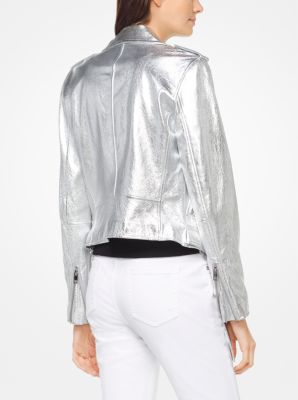 Michael kors silver leather on sale jacket