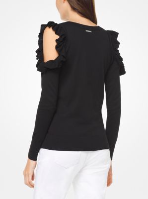 Cotton and Viscose Ruffled Cold Shoulder Sweater Michael Kors Canada