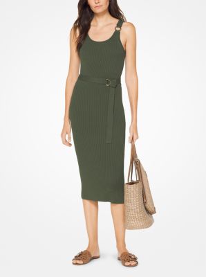 Michael kors belted 2025 ribbed knit dress