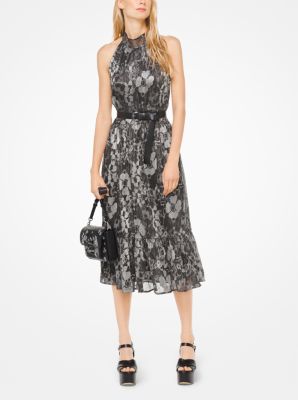 Metallic Floral Halter Dress