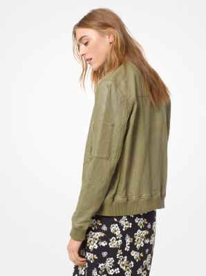 Crinkled Leather Bomber Jacket