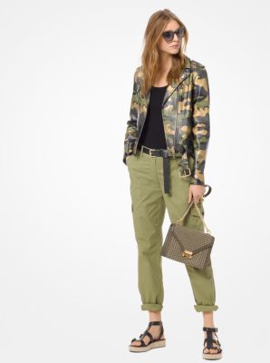 Camouflage Leather Moto Jacket Michael Kors