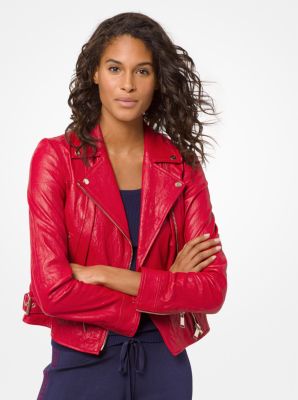 Michael kors crinkled leather 2024 moto jacket