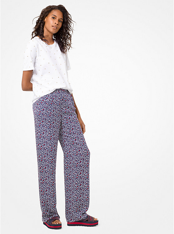 Heart-Print Silk-Georgette Pajama Pants image number 0