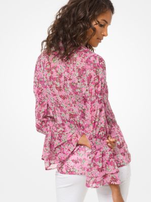 Michael kors floral chiffon on sale blouse