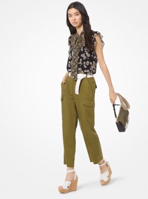 Blouse en cr&ecirc;pe georgette &agrave; motif floral et &agrave; col nou&eacute;