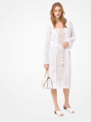 Crocheted Cotton Tie-Front Cardigan