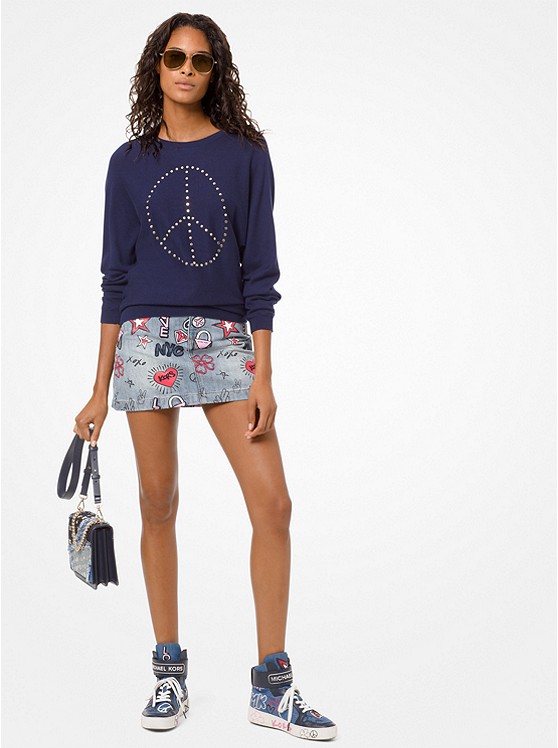 Peace Studded Cotton-Blend Pullover