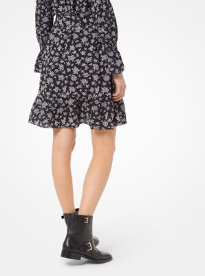 Wildflower-Print Crepe Wrap Skirt