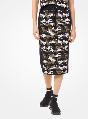 Camouflage Stretch-Viscose Jacquard Skirt