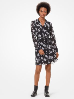 Botanical-print Georgette Shirtdress 