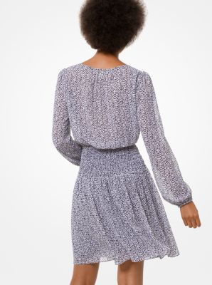 Robe paysanne en cr&ecirc;pe georgette &agrave; imprim&eacute; de c&oelig;urs miniatures